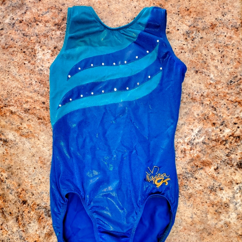 GK Elite Medium Gymnastics Dance Leotard NASTIA LIUKIN Teal Blue Green Mystique